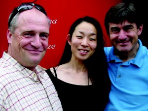Len Clarke and Shiho Watanabe of Racenow with Nissan’s Gareth Rees