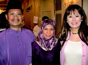 Outgoing Brunei Minister Counsellor Maidin Mahadi, his wife Mahani, and Kyoko Spector.
