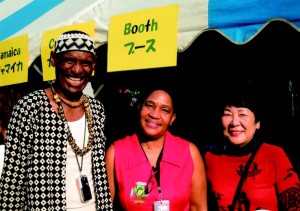 Gospel singer Alex Easley, Jamaican Ambassador Claudia Barnes, and Cecelia Teruko Takano