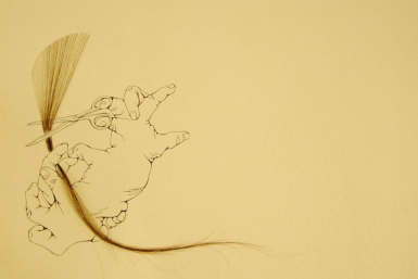 from Rakunin, 2010 Japanese ink and hair on pig skin Tabaimo Courtesy of Gallery Koyanagi