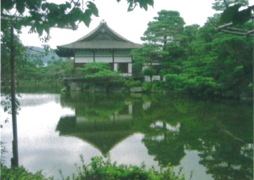 Tranquil pond in Heian Shrine's garden