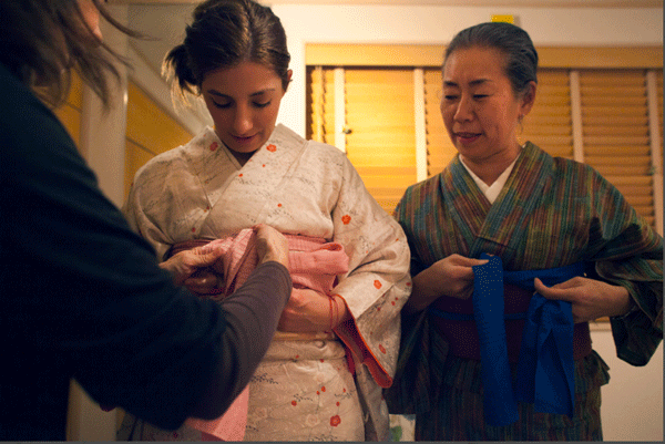 Reiko Saito checks the kimono