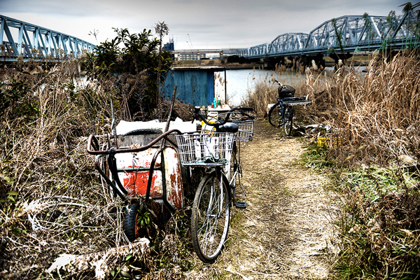 The homeless blue plastic tarp town of the Arakawa, Senju