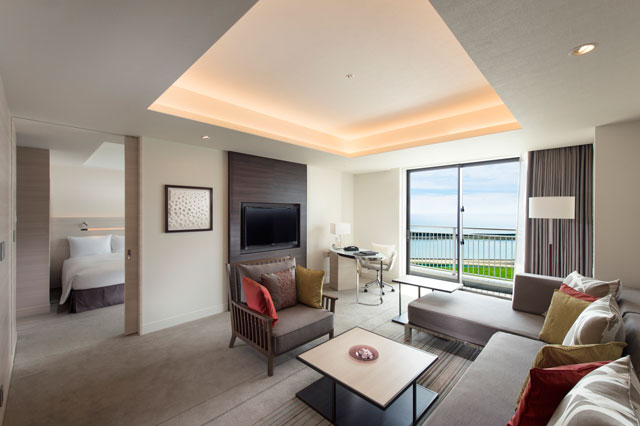 One of the spacious suites at the Hilton Okinawa Chatan Resort