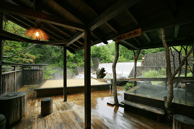 a hot spring bath at nyuto onsen in akita prefecture