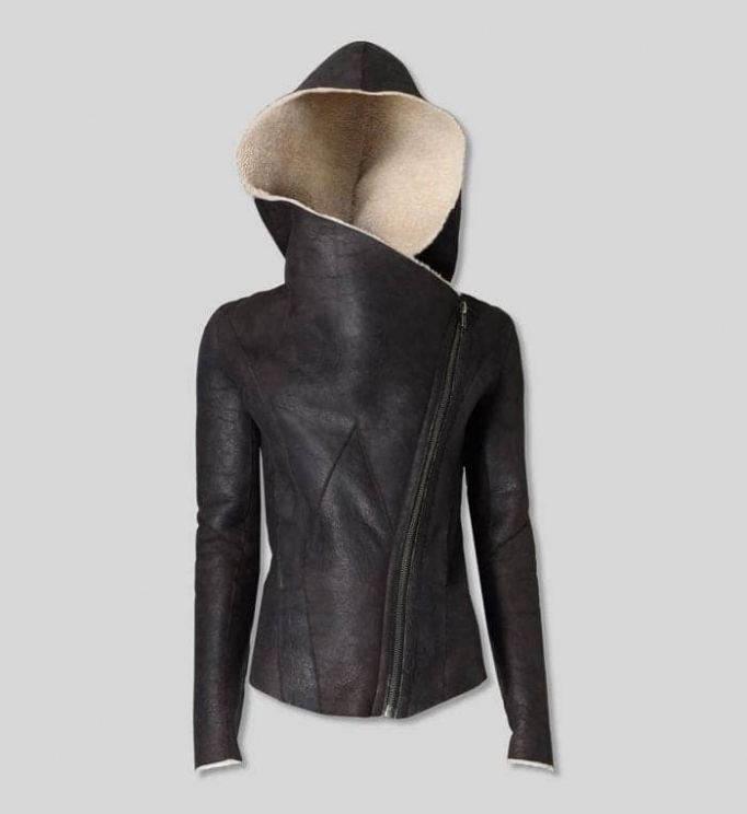 helmut lang leather hooded jacket