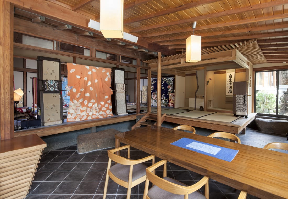 The interior of a kimono shop in Kamakura
