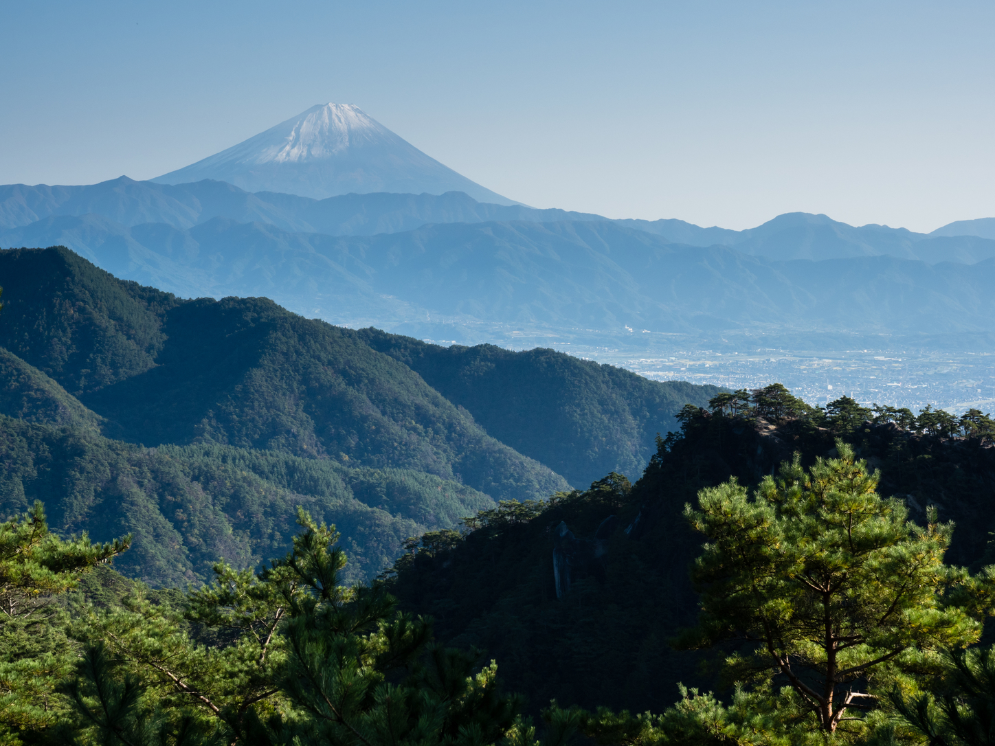 View of Mount Fuji from the observation platform at the top of Shosenkyo Ropeway - Kofu, Yamanashi prefecture, Japan