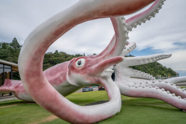 A giant squid statue in Japan.