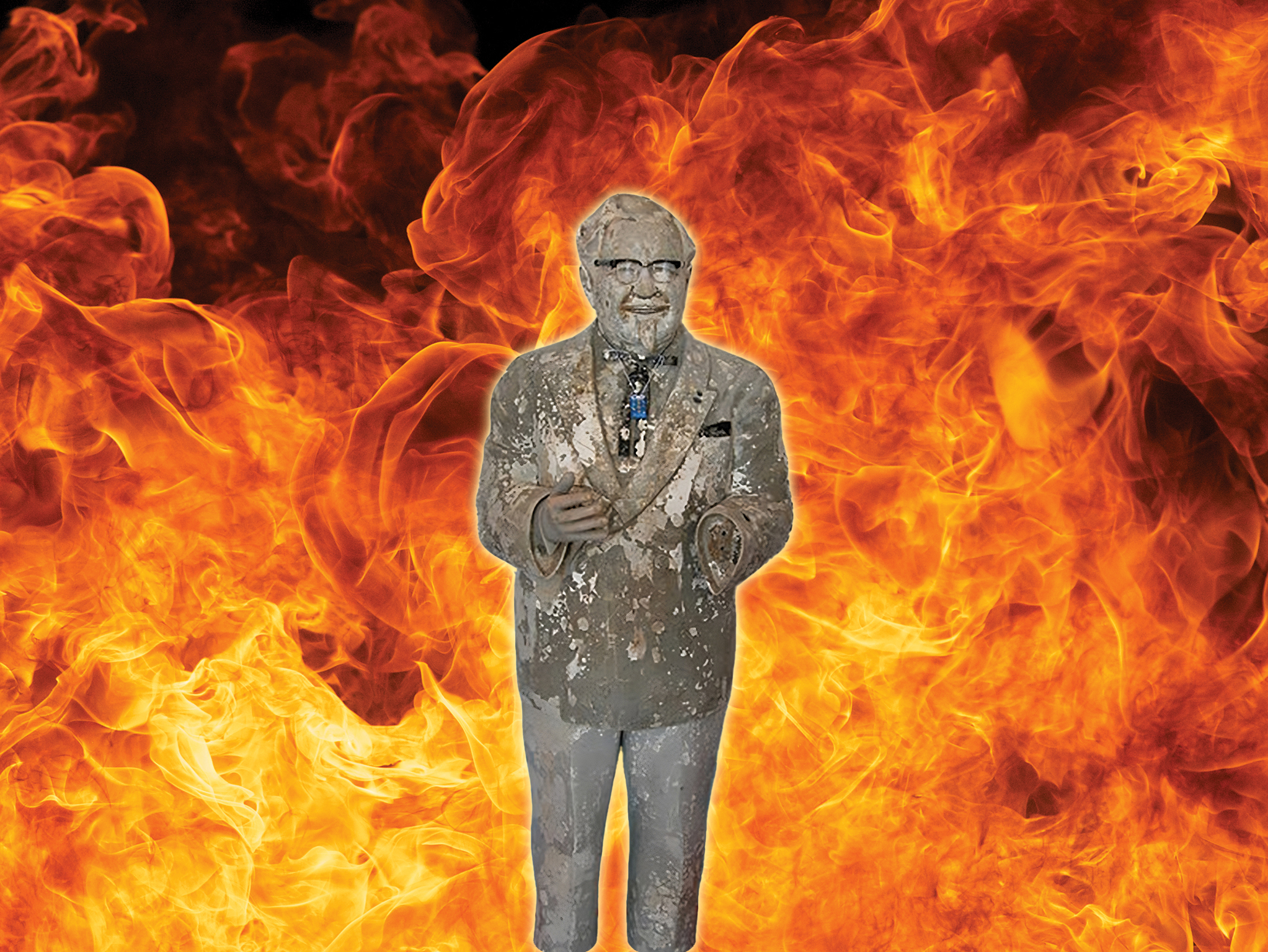 kfc colonel statue burned